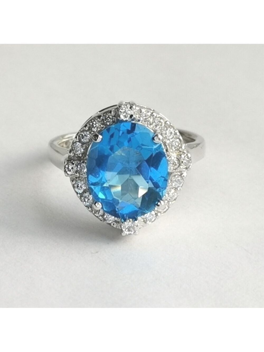Swiss Blue Topaz white sapphire halo cocktail ring size 8